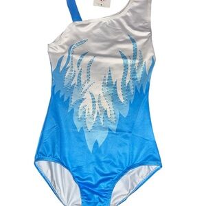 Blue and White One-Shoulder Leotard